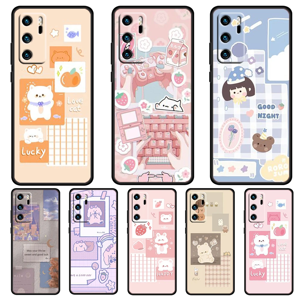 

Animal stickers wallpaper For Huawei P50 P40 P30 P20 Pro Plus 5G 2019 E P10 P9 Lite mini 2017 Silicone Soft Black Phone Case