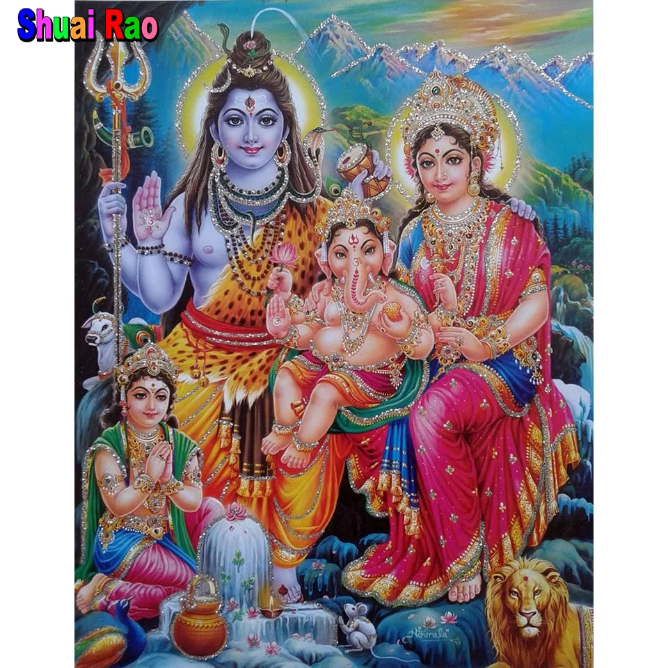 Картина из страз Лорд Шива с ганезой сделай сам вышивка крестиком мозаика