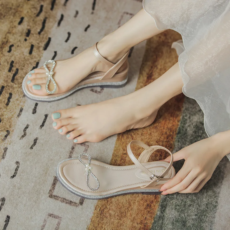 

Summer new bow knot rhinestone sandals fashion simple and comfortable all-match female sandals