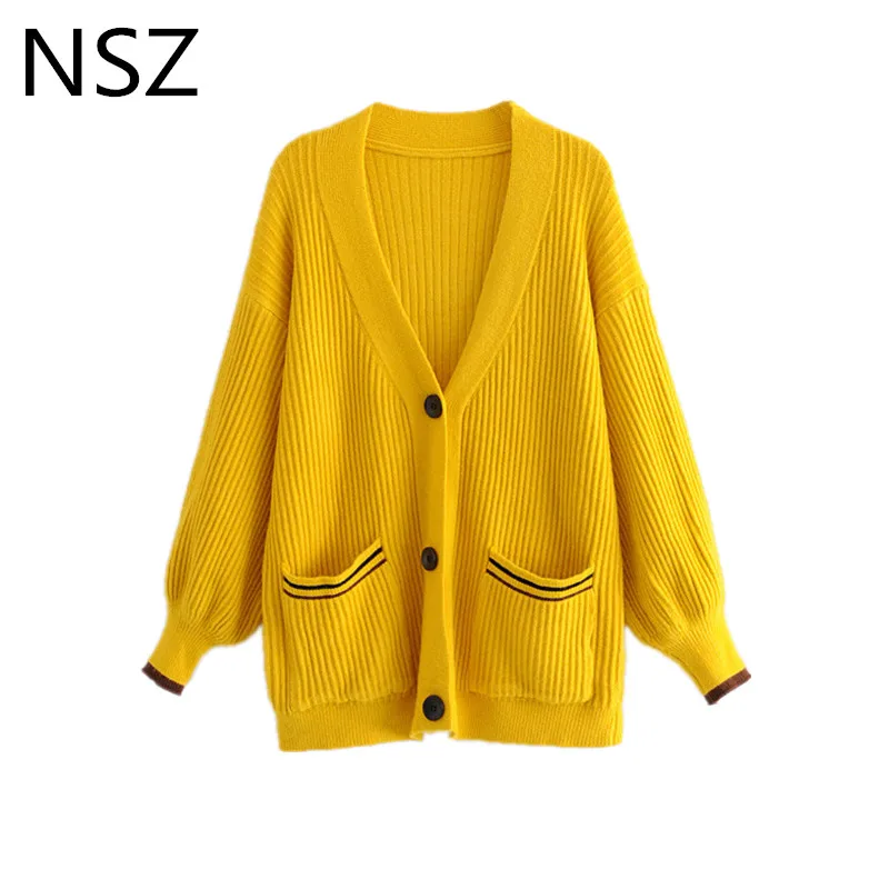 NSZ женский ребристый горчичный свитер с длинным рукавом негабаритный вязаный