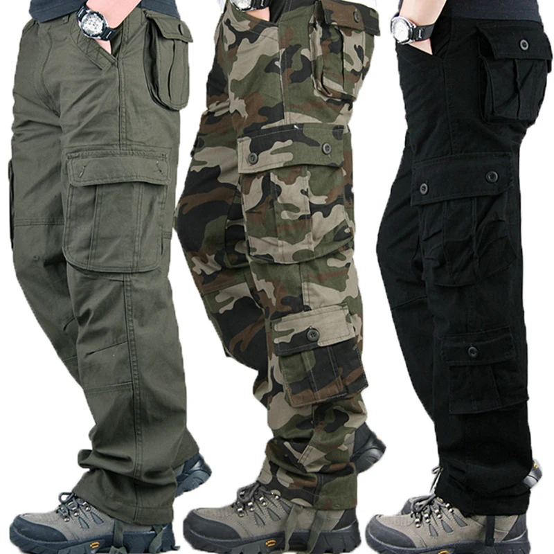 Men's New Overalls Loose Straight Trousers with Multiple Pockets Work Wear High Quality Cotton Military Tactical Pants