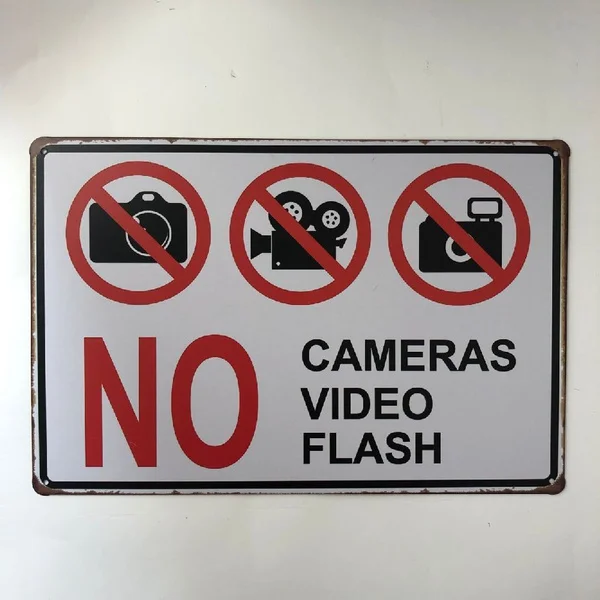

No Cameras Video Flash Plaque Metal Poster Vintage Tin Sign Retro Plate Garage Wall Decor Iron Painting Shop Cafe BAR Home