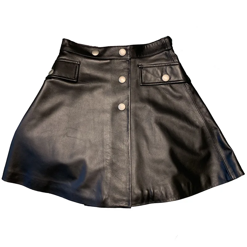 

2021 autumn and winter new Korean version of high waist leather skirt lambskin a-line skirt slim leather umbrella skirt small