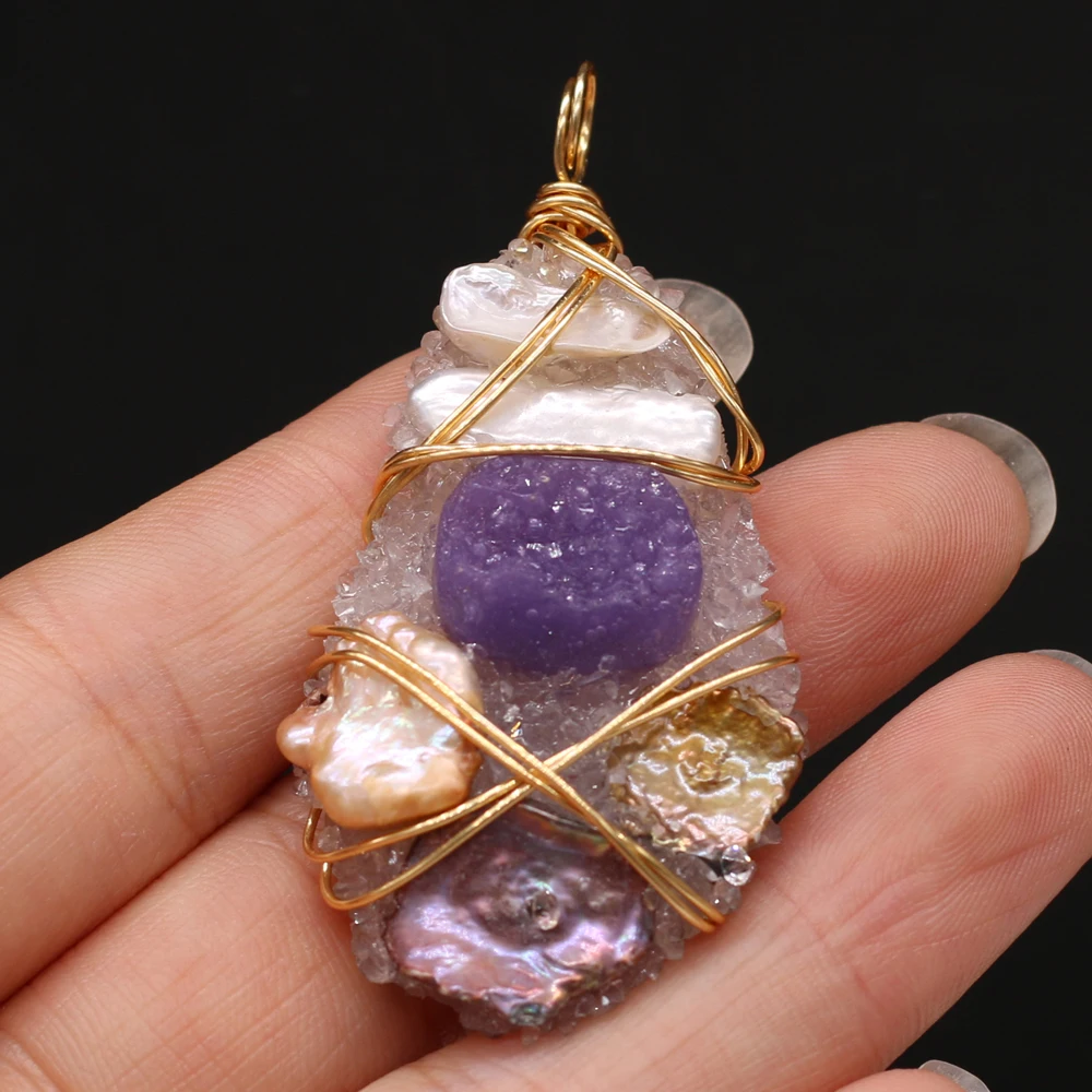 

Natural Semi-precious Stone Irregular Crystal Bud Circular Pendant Gold Wire for Jewelry Making Necklaces Accessories Gift