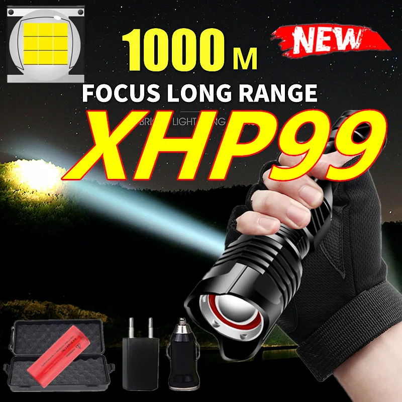 

Новая Мощная светодиодсветильник вспышка XHP99, перезаряжаемая батарея 18650 26650, USB люмен, супер мощный фонарик xhp90 xhp70, светильник шка