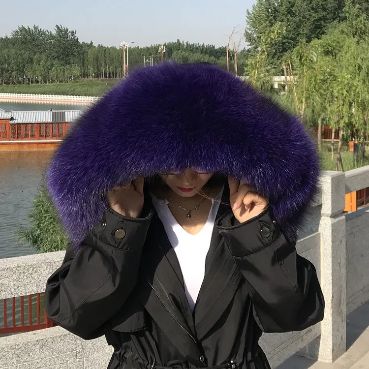 Purple Натуральный мех лисы воротник зимний женский натуральный пушистый мех серый воротник шаль из натурального меха енота меховой шарф женский роскошный - Цвет: Purple