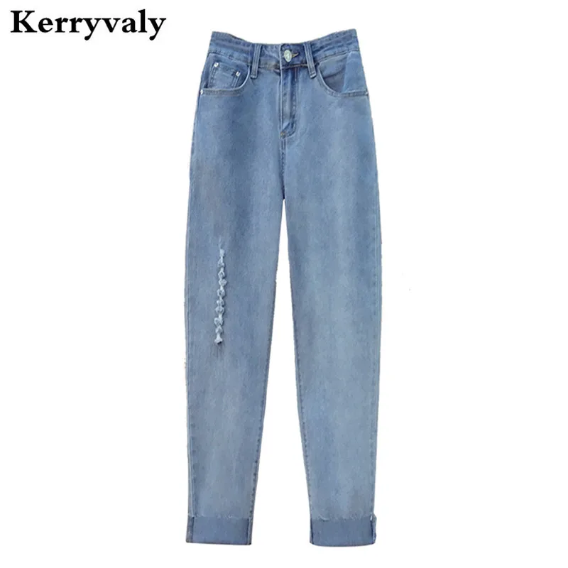 

Korean 4XL Plus Size Loose Harlan Pants Ripped Jeans for Women Autumn Blue Denim Trousers Pantalones Vaqueros Mujer K9129