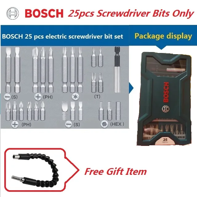 Электрическая мини-отвертка BOSCH GO 3,6 В, литий-ионная аккумуляторная батарея, Аккумуляторная дрель с набором сверл - Цвет: 25bits-only
