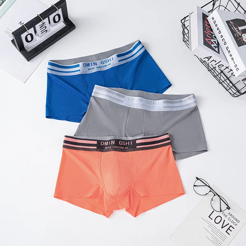 

3pcs Man Boxer Onderbroek Zomer Mode Slipje Ijs Zijde Ondergoed Tieners Sexy Boxer Slips Paar Pak Zachte grote Maat Shorts