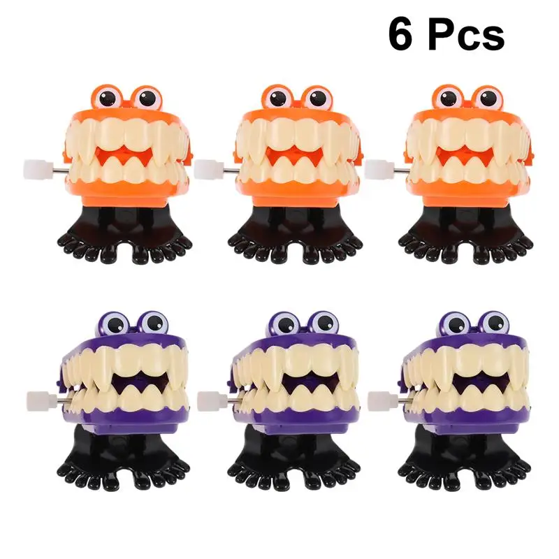 

6PCS Novelty Funny Vibrating Wind Up Toys Walking Wind Up Teeth With Eyes Feet Halloween Chain Jump Ghost Teeth