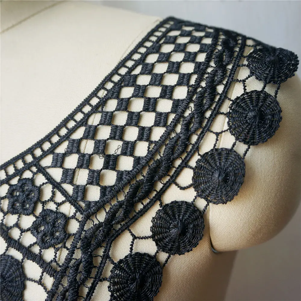 Черный цветочный тканевый воротник круглый точечная сетка вышитая аппликация