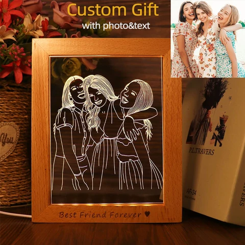 Персонализированный ночник для фотографий на заказ, USB, деревянная основа, фоторамка «сделай сам», лампа, подарок на день матери, свадьбу, годовщину, день рождения