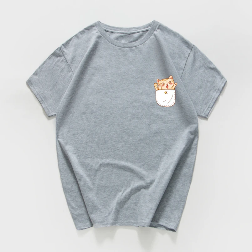 Забавная футболка с рисунком карманного кота Женская хлопковая хипстерская