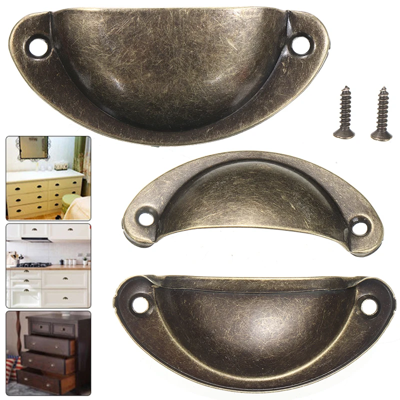 

24 Pcs/set 4Colors Antique Iron Shell Cup Pull Handle Vintage Shell Drawer Pull Knob Handle for Kitchen Drawer Cabinet Door Home