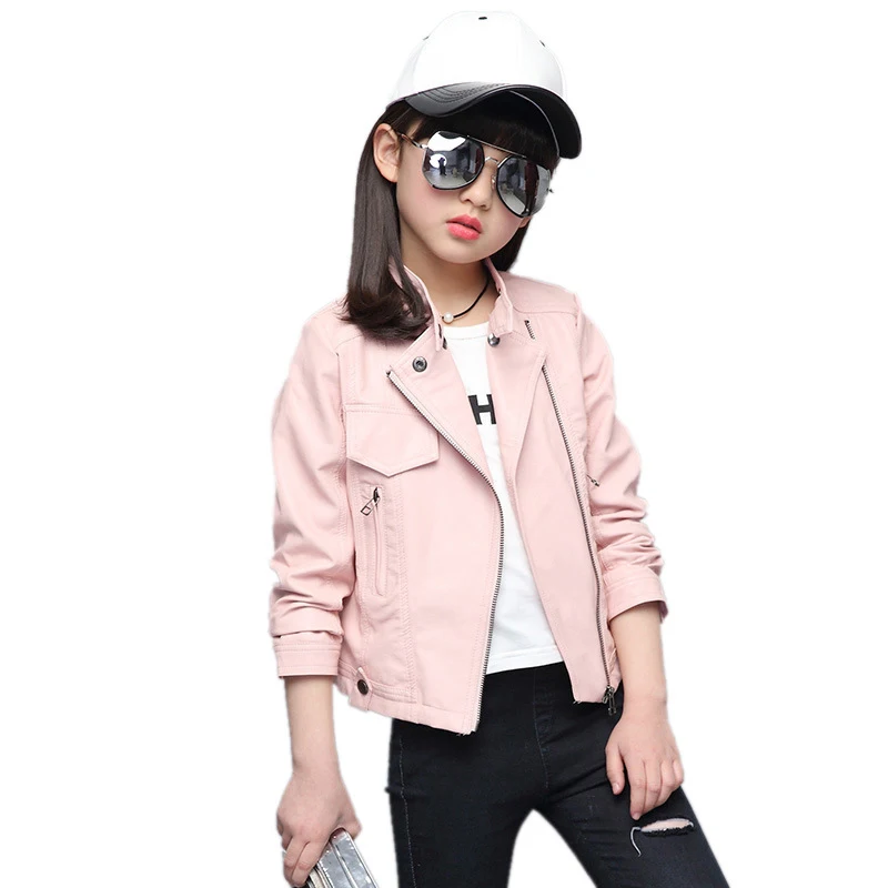 Куртка на молнии из искусственной кожи для девочек 4-12 лет | Детская одежда и обувь