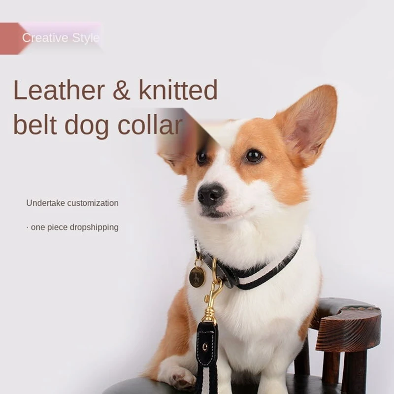 

Dog Collar Leather & Webbing Collar and Leash Set for Dogs Cats Small Medium Large Dogs Dog Accessories Pet Supplies