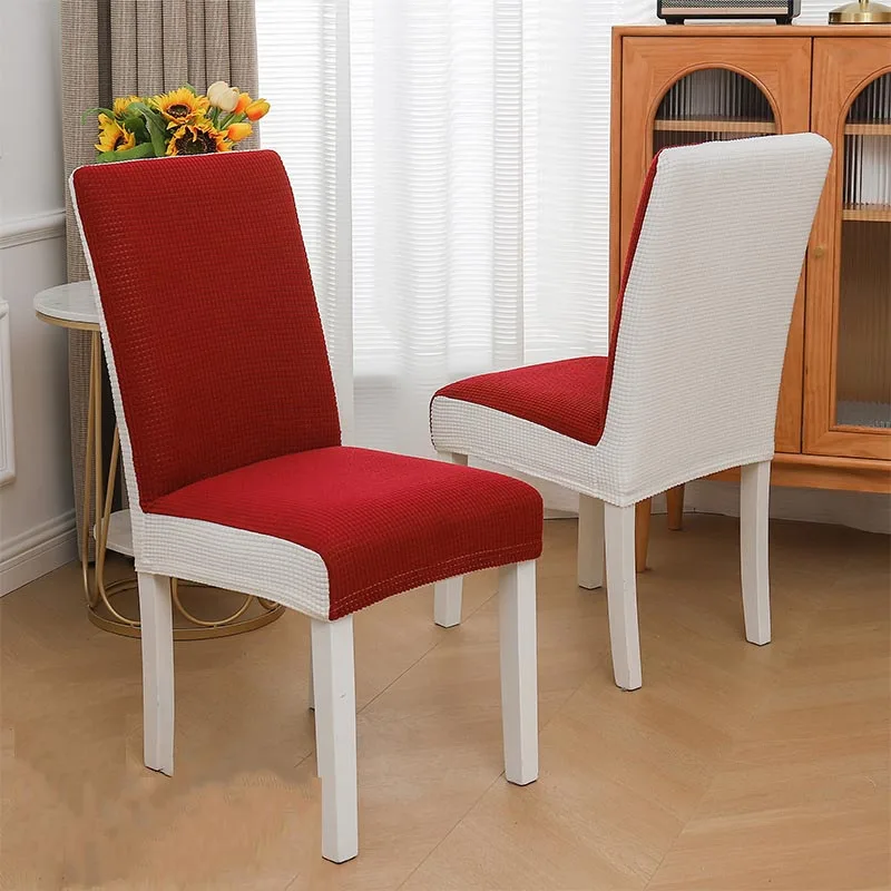 

Two-color Kitchen Chair Covers With Back Elastic Jacquard Slipcovers Covers For Chairs Wedding Banquet Home Christmas Decoration
