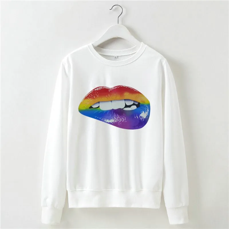 Sweatshirt Kawaii Lip Print Cute Long Sleeve Autumn Fall Winter Clothes Women Ladies Femme Sweetshirt Moletom Kawaii Shirt Tops