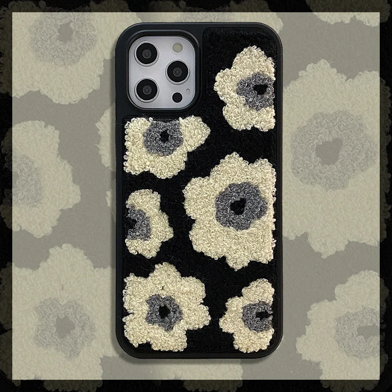 

Модный теплый милый плюшевый чехол с цветами для iphone 11 12 13 Pro Max XR Xs Max, чехол для телефона с полной окантовкой, Кортикальный жесткий чехол с за...