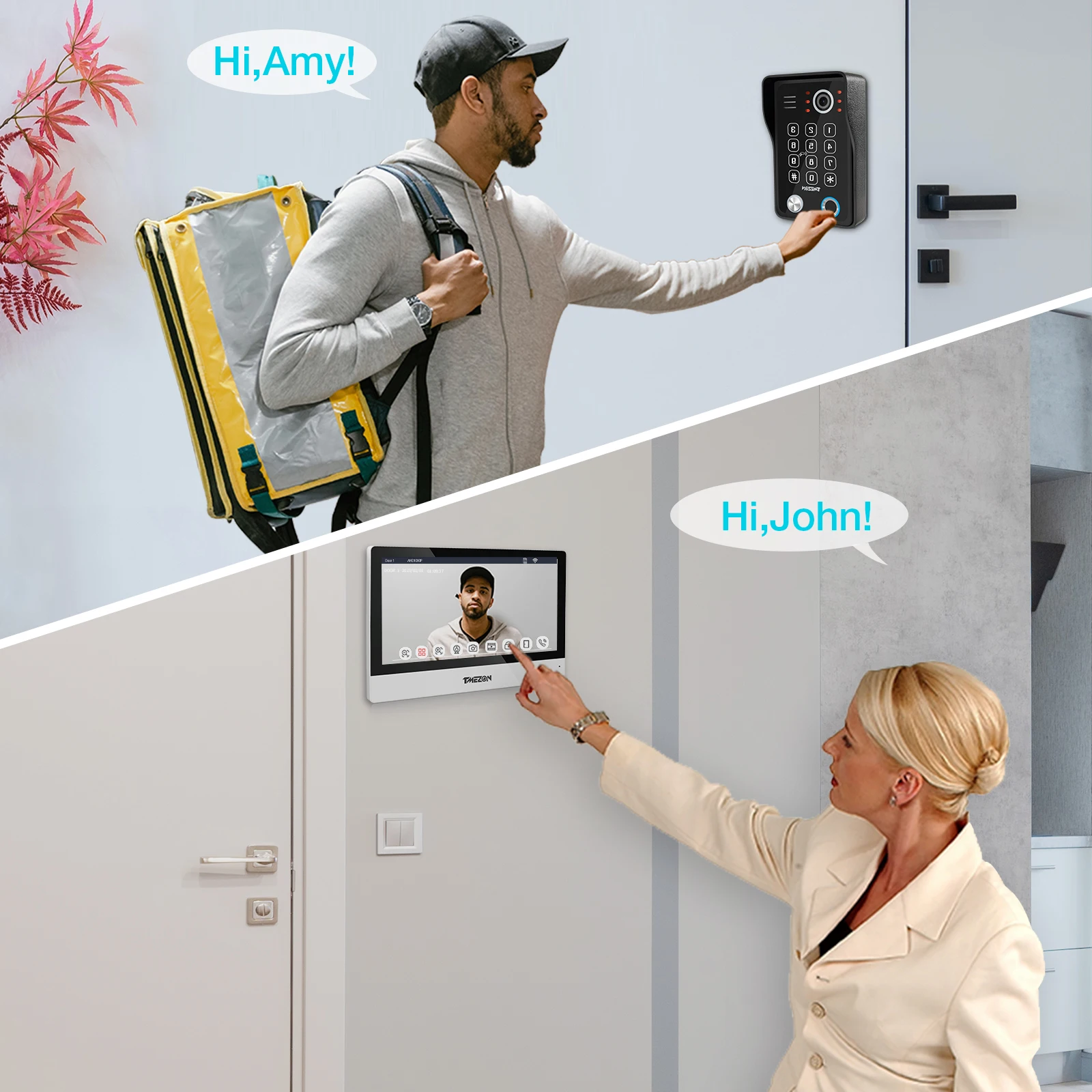Продажа Видеодомофон TMEZON, Wi-Fi, сенсорный экран 10 дюймов, 1080P, проводной дверной звонок 5 в 1, приложение/Пароль/отпечаток пальца/карта, салфетка/монито...