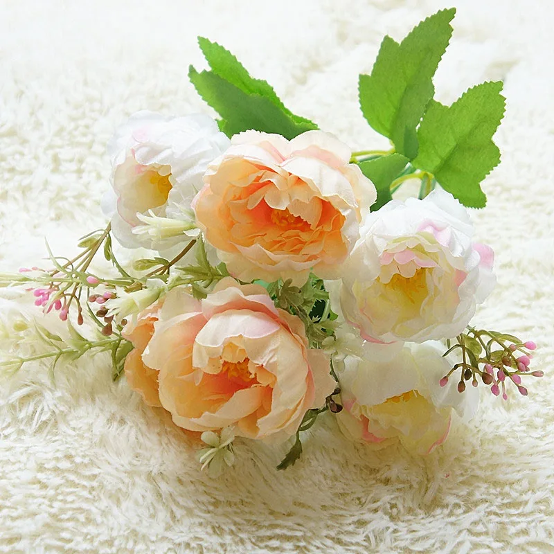 Искусственные цветы пиона 6 головок Шелковый цветок маленький букет для свадьбы