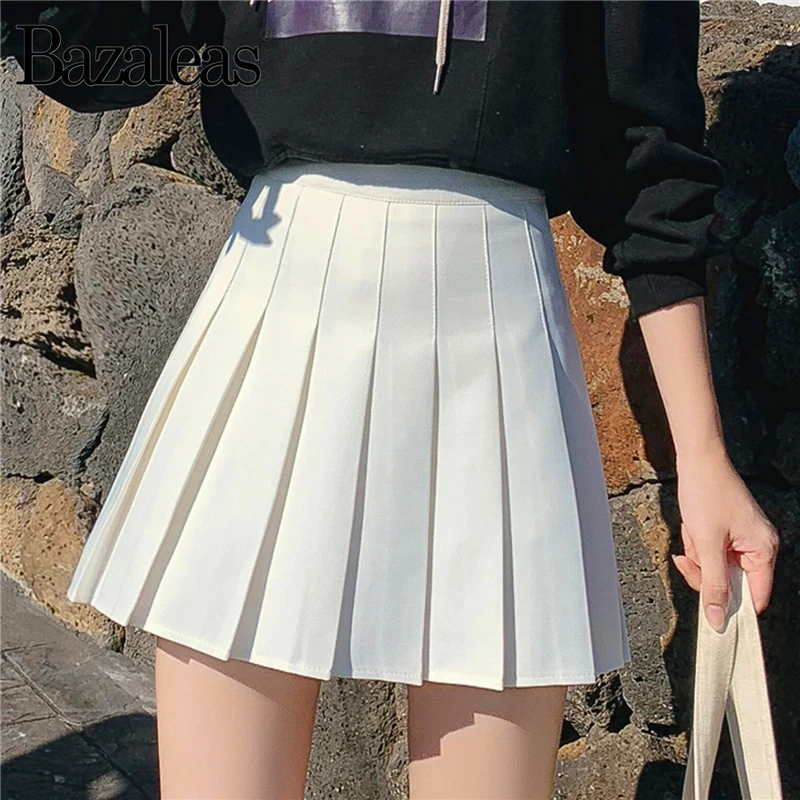 Женская плиссированная юбка Bazaleas белая короткая мини на молнии с высокой талией