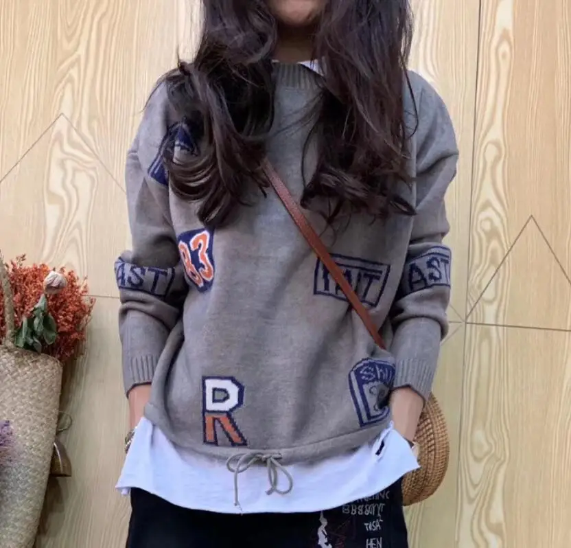 

Women sweaters and pullovers letter printed o-neck long sleeve casual loose Sweater