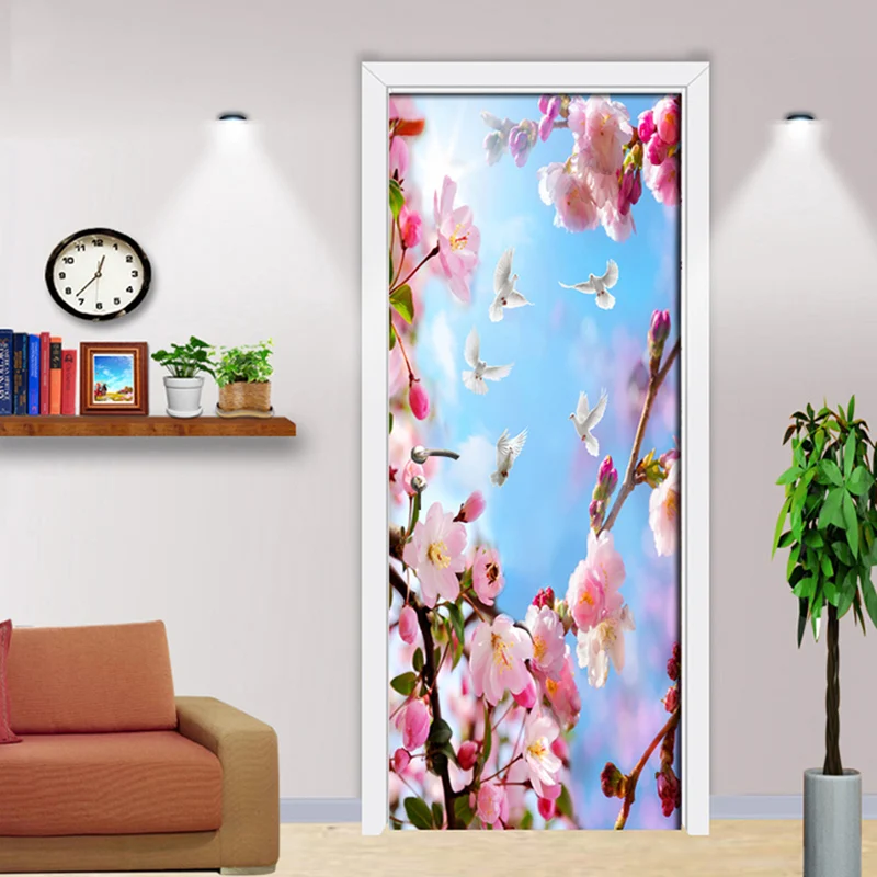 3d наклейка на дверь с рисунком розового персикового дерева дверные наклейки для