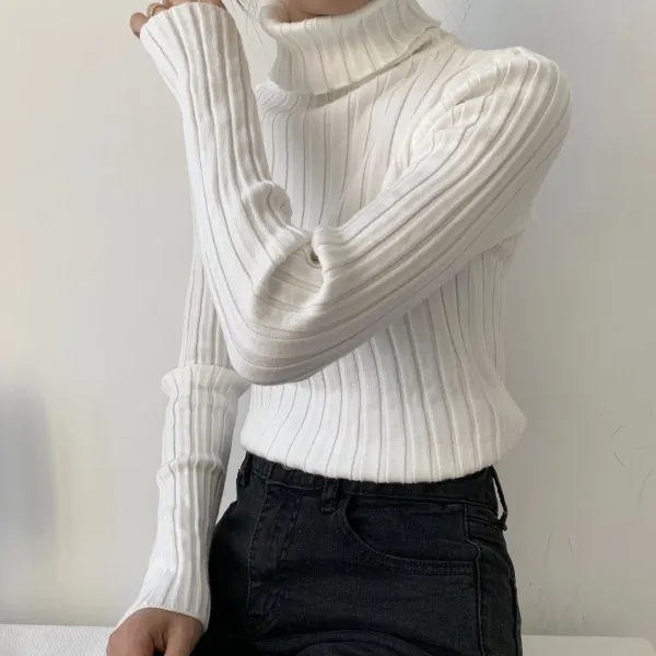 Водолазка розовый свитер женский 2019 тонкий в полоску толстый теплый корейский