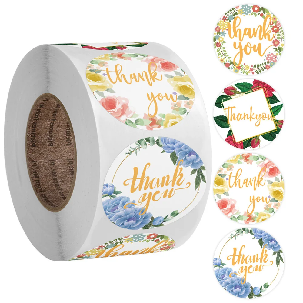 

50-500pcs Round flower Hand made Stickers Scrapbooking for Package Adhesive Thank You Sticker Seal Labels Stationery