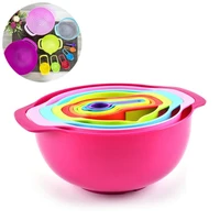 10pcs plastic rainbow bowls set kitchen salad bowl plastic baking measuring cup measuring spoon set home cooking baking tool
