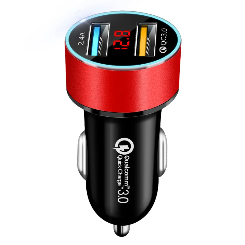 3 0a car charger dual usb 12 24v lcd display cigarette socket lighter qc car charger for iphone 11 samsung xiaomi huawei etc free global shipping