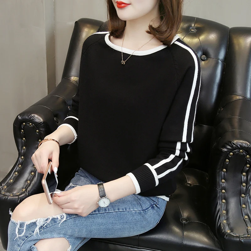 

Korean patchwork Women Sweater 2021 Spring New Arrival Knitted Pullover Fashion Basic Tops