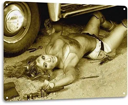 

Wrench Pinup Girl Sexy Hot Rod Car Garage Auto Shop Man Cave Decor Metal Tin Sign TIN Sign 7.8X11.8 INCH