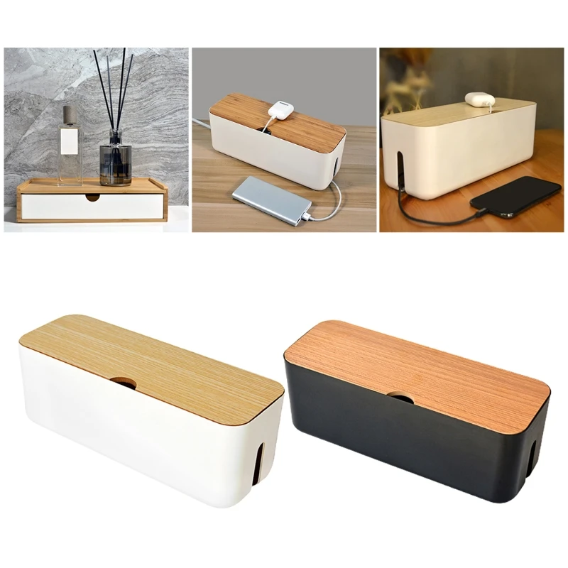 

Multifunction Charger Socket Organizer Line Storage Bin Cable Wooden Storage Box D0AC