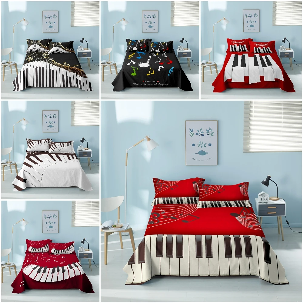 

Music Theme Bed Sheet 3pcs Polyester Bed Sheets and Pillowcases Musical Notes Bedding Flat Sheet for Queen King Size