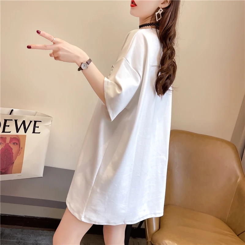 

Houthion Cotton Women's T-shirt Printing Loose Short Sleeve Tshirt Plus Size Top New Korean Fashion Tops Casual O-neck T Shirt