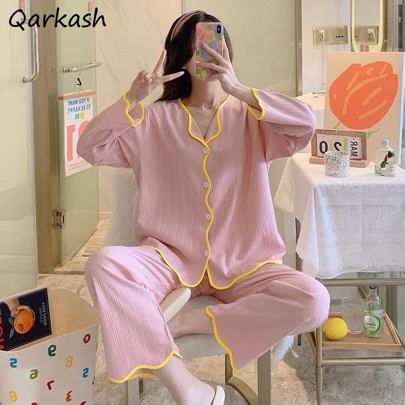 

Pajama Sets Women Spring Simple Soft Tender Chic Fashion Full-length Stylish Classic Home Sleepwear Female Newest Y2K Popular