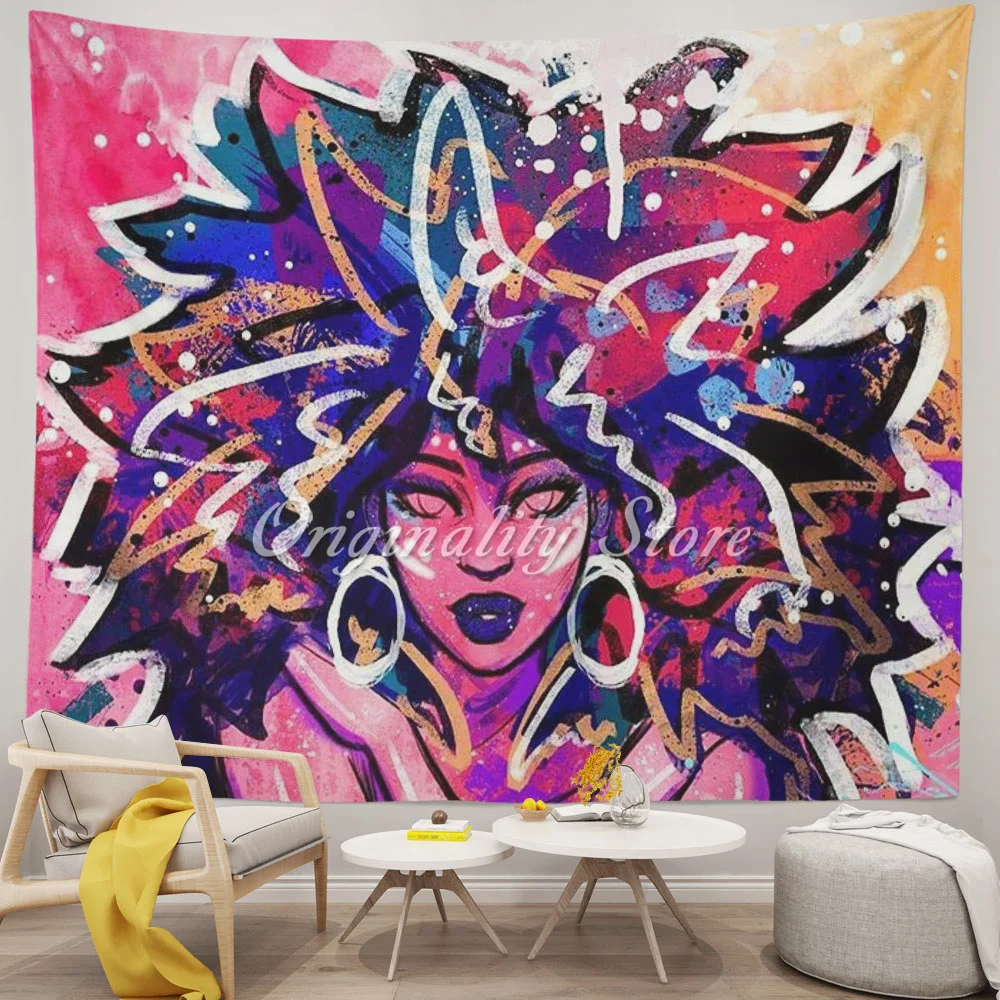 

African American Tapestry Women Graffiti Art Afro Queen