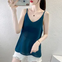 Korean Fashion Womens Tops and Blouses Chiffon Women Camis Sleeveless V-Neck Vest White Women tank top Plus Size Woman Clothing