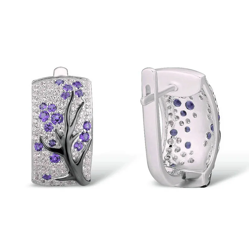 Роскошные серьги гвоздики с рисунком цветов сливы ветки дерева красные зеленые