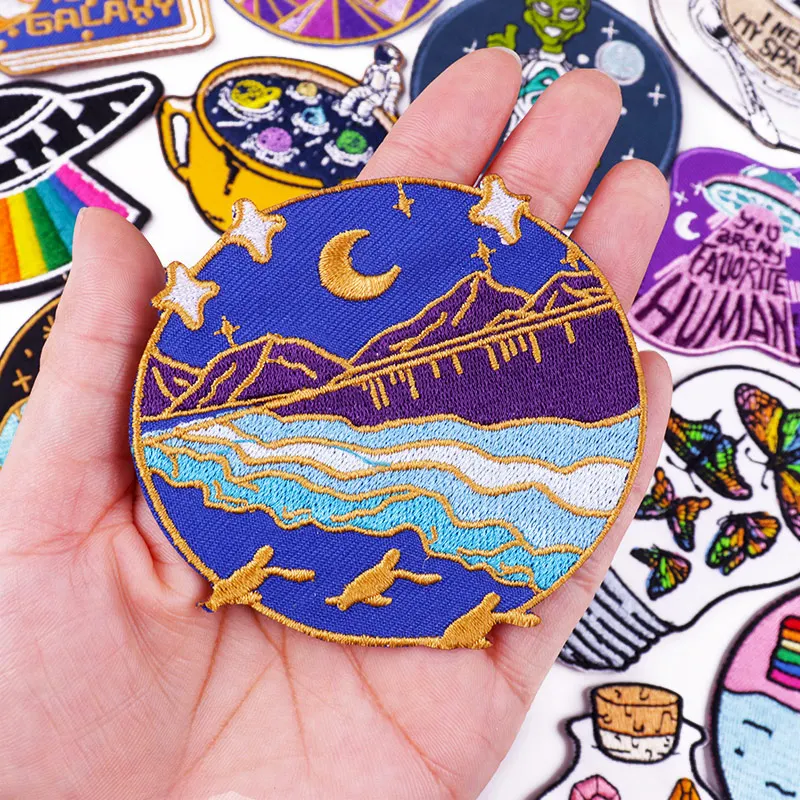 Аппликация с изображением космоса в горах Ван Гог волны вышивка термоклейкая