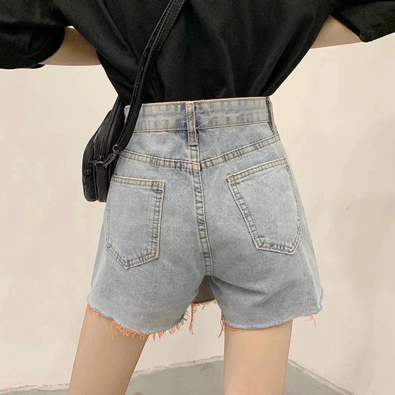

Denim Pockets Shorts Women Button High Waist All-match Comfortable Retro Streetwear Leisure Chic Plus Size Summer Shorts