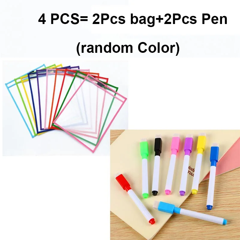 C 2pcs Bag 2pcs Pen 1-4 шт/набор прозрачный мешок для сухой щетки может быть использован повторно с ПВХ ПЭТ письма сухой мешок для протирания игрушки для рисования для детей взрослых - Цвет: C 2pcs Bag 2pcs Pen