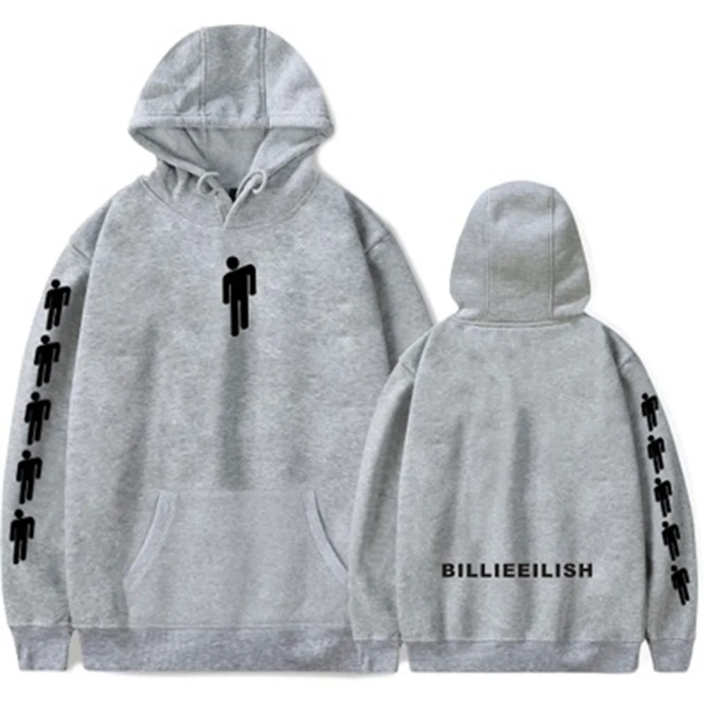 gray ren ou Billie Eilish Толстовка Мужская Черная Толстовка пара Billie Eilish Толстовка простая сохраняющая тепло Женская толстовка одежда - Цвет: gray ren ou