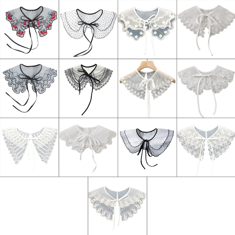 

Lolita Decorative Fake Collar Lace Shawl Embroidery Layered Mesh Dickey Necklace N58F