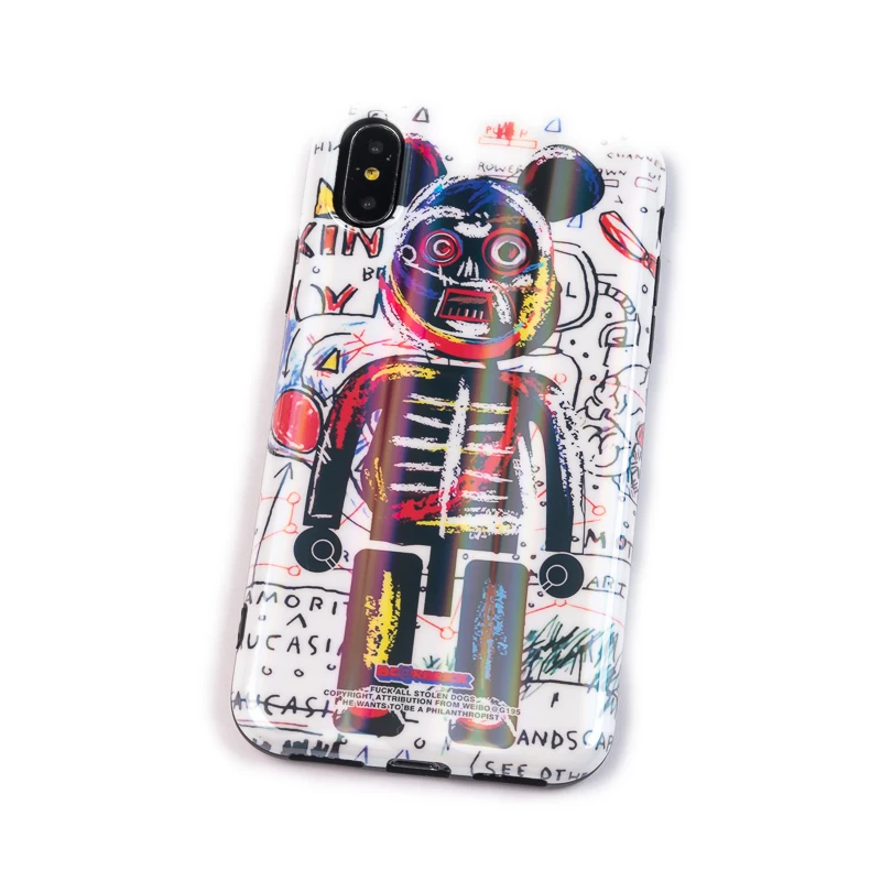 Luxury laser Glossy Soft Silicone Case for iPhone 7 8 Plus X XS Max XR 6 6S 11 Pro Cover Cartoon Robot Boy Steampunk cool Man |