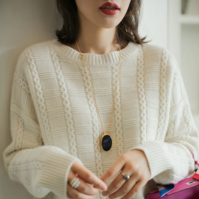 Женские свитера H.SA теплый пуловер и джемперы с круглым вырезом из мохера вязаные