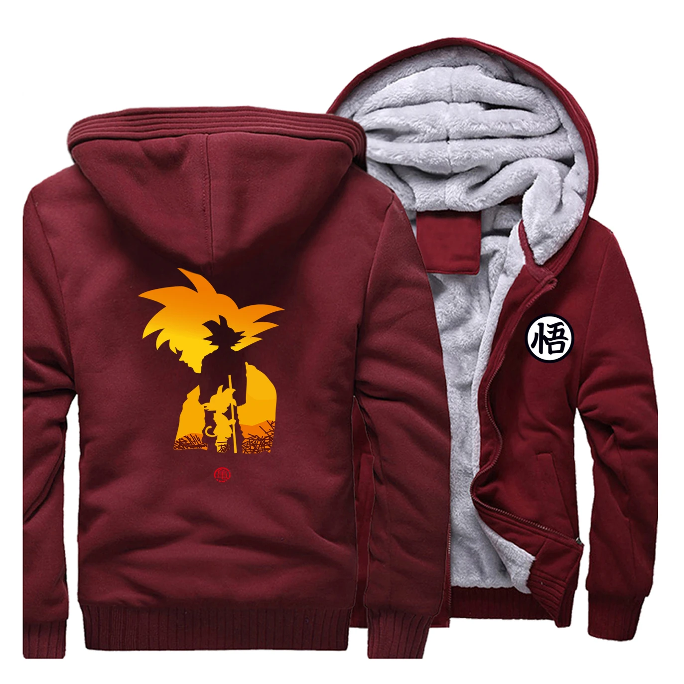Wine Red Мужские утепленные толстовки реглан Dragon Ball Z толстовка с Гоку зимнее теплое пальто DragonBall Z Harajuku одежда японское аниме мужская Толстовка - Цвет: Wine Red