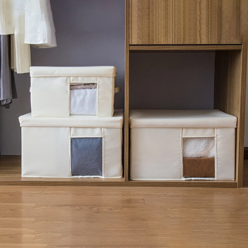 

Oxford Cloth Perspective Window Cloth Storage Box Clothes Blanket Quilt Storage Box Foldable Portable Storage Box With Sturdy